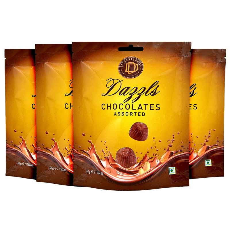DESSERTSPRING Dazzls - 60G Assorted Chocolate - Pack Of 4 | Creamy Milk Chocolate For Snacking And Gifting