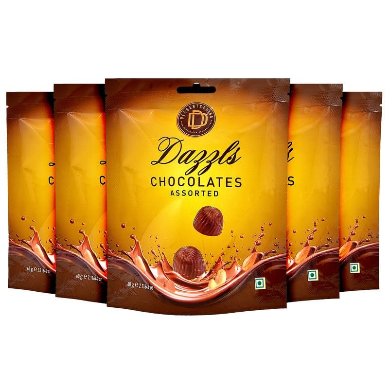 DESSERTSPRING Dazzls - 60G Assorted Chocolate - Pack Of 5 | Creamy Milk Chocolate For Snacking And Gifting