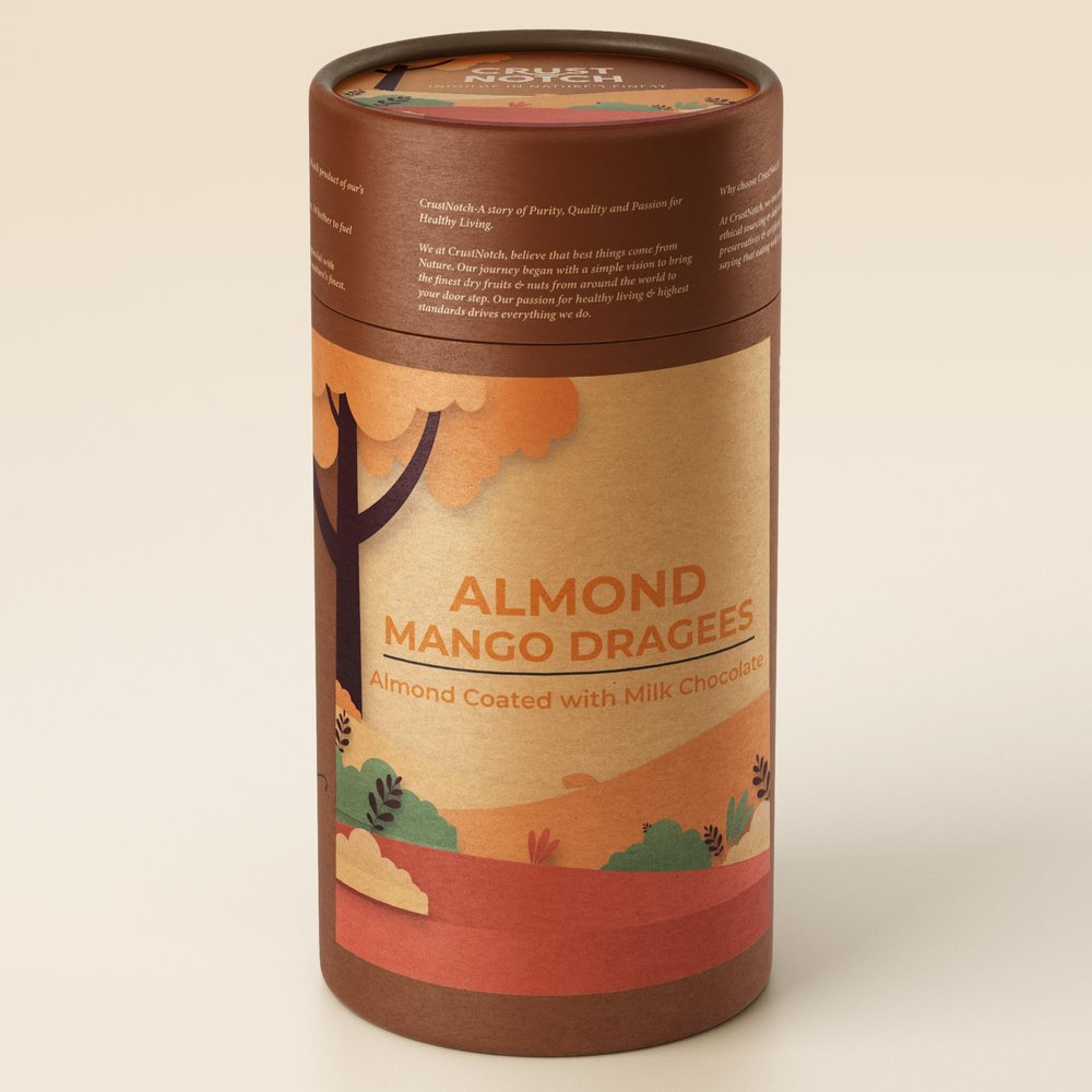 CrustNotch Premium Almonds Mango Dragees | Whole Almonds Coated in Rich Milk Chocolate with Natural Mango Flavor | Gourmet Chocolate Covered Nuts | Perfect Snack Gift | 200gm