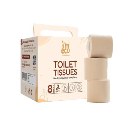 IMECO Bamboo Toilet Tissue Rolls 1760 Pulls (Pack of 1, 220 x 8 Rolls) 3-Ply Unbleached Toilet Paper | 100% Natural & Eco-Friendly | Soft & Highly Absorbent Tissues | Hypoallergenic