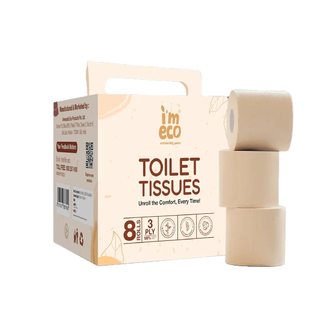 IMECO Bamboo Toilet Tissue Rolls 1760 Pulls (Pack of 1, 220 x 8 Rolls) 3-Ply Unbleached Toilet Paper | 100% Natural & Eco-Friendly | Soft & Highly Absorbent Tissues | Hypoallergenic