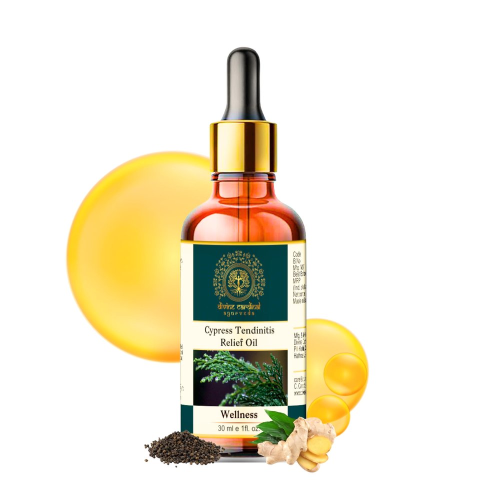 Divine Cardinal Ayurveda Cypress Tendinitis Relief Oil, Natural Blend with Ginger and Chamomile, 30 ml