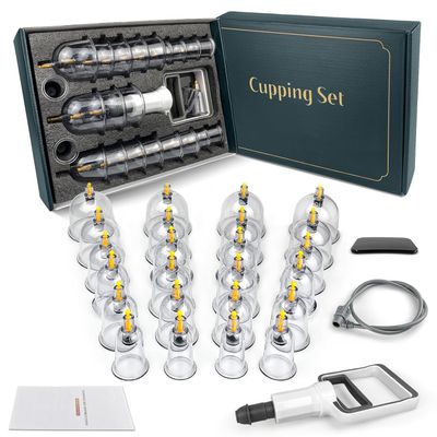 4beauty Therapy Cupping Therapy Professional Massager Set Cups With Pump Chinese Cupping Set Vacuum Cupping Kit For Massage Therapy Suction Cups For Body Pain Relief Cellulite Muscle (24), Transparent