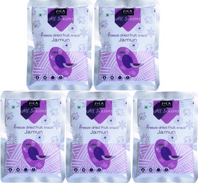 FIKA PURE FOOD Jamun Freeze Dried Fruit Snack:Vegan| 100% fruit|no added sugar| no preservatives| Healthy and Crispy snacks for kids and adults (Pack of 5, each 15 grams)