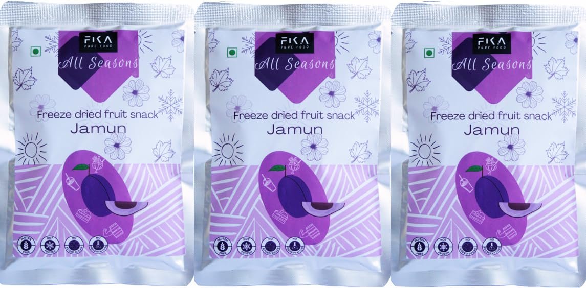 FIKA PURE FOOD Jamun Freeze Dried Fruit Snack:Vegan| 100% fruit|no added sugar| no preservatives| Healthy and Crispy snacks for kids and adults (Pack of 3, 15 gm each)