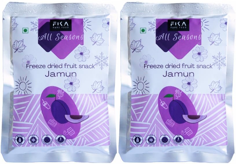 FIKA PURE FOOD Jamun Freeze Dried Fruit Snack:Vegan| 100% fruit|no added sugar| no preservatives| Healthy and Crispy snacks for kids and adults (Pack of 2, each 15 grams)