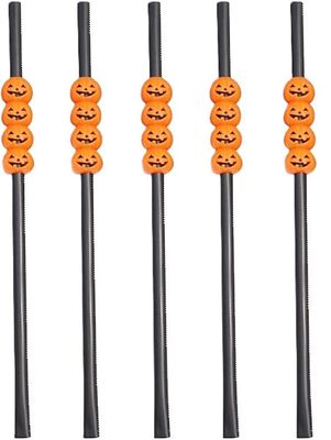 MPS My Party Suppliers Party Paper Straws for Halloween Theme Party, Halloween Pumpkin Accessory, Pumpkin Ghost Skull Paper Straws, Home and Kitchen Item (Black-Orange Pumpkin Straw)