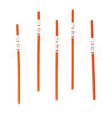 MPS My Party Suppliers Party Paper Straws for Halloween Theme Party, Halloween Pumpkin Accessory, Pumpkin Ghost Skull Paper Straws, Home and Kitchen Item (Orange- White Skeleton Straw)