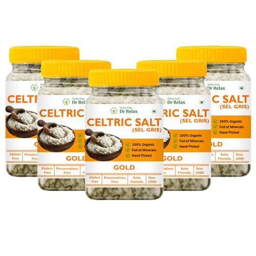 Premium Organic Celtic Sea Salt Pack of 5(400gm x 5)- Coarse Sel Gris | Rich in 82 Essential Minerals - For Seasoning, Cooking and Distinct Flavours - Trusted Product By Dr Relax