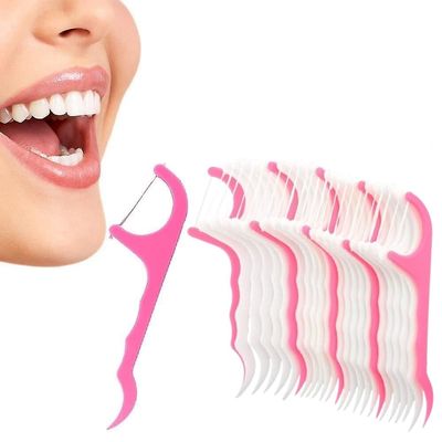 30pc Dental Floss Picks Bulk Non Breakable Flossers for Adults Tooth Picks Teeth Cleaning for Family Pack Travel (Pink and white)