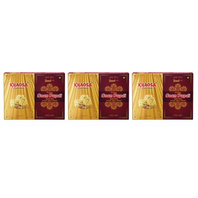 Khaosa Soan Papdi | 1.2Kg | Traditional Indian Sweet | Flaky and Irresistible Dessert | Nutty Almond & Pistachio Blend | Festive Treat, Gift-Worthy | 400g Each Pack of 3