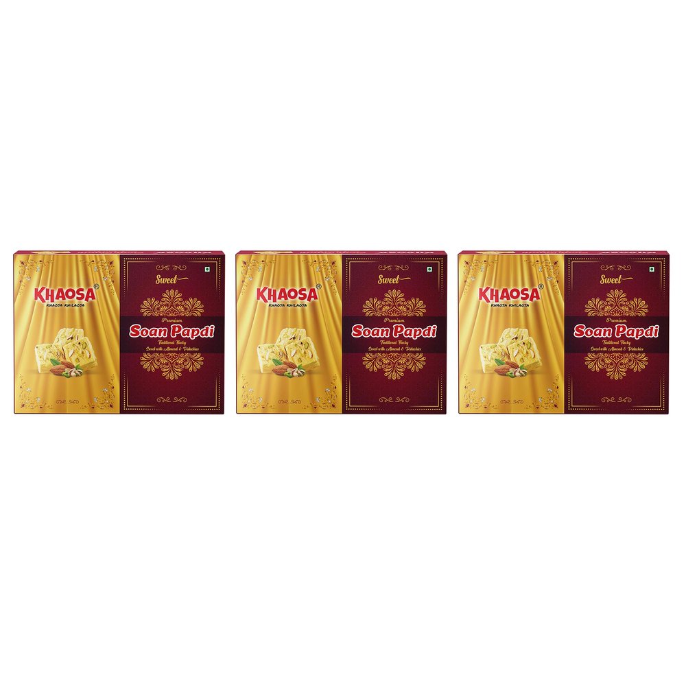 Khaosa Soan Papdi | 1.2Kg | Traditional Indian Sweet | Flaky and Irresistible Dessert | Nutty Almond & Pistachio Blend | Festive Treat, Gift-Worthy | 400g Each Pack of 3