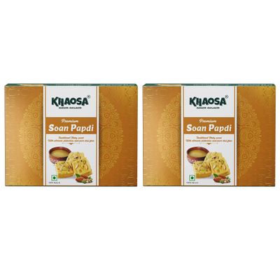 Khaosa Desi Ghee Soan Papdi | 900g | Traditional Indian Sweet | Nutty Almond & Pistachio Blend | Rich in Desi Ghee | Gift-Worthy Packaging | 450g Each Pack of 2