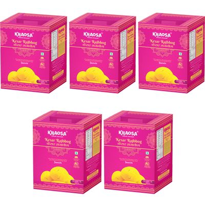 Khaosa Kesar Rajbhog | 5Kg | Traditional Indian Dessert | Rich and Flavorful Gourmet Mithai | Authentic Bikaneri Kesar Rajbhog | Gift-Worthy and Festive Treat | 10 Pieces Each  Pack of 5 Tins