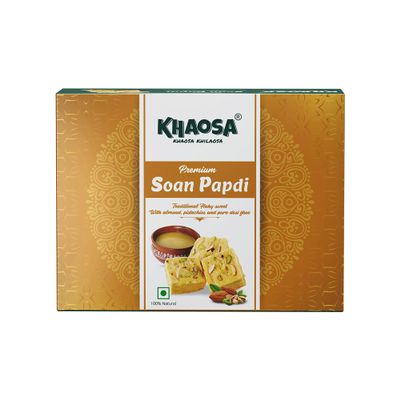 Khaosa Desi Ghee Soan Papdi | 450g | Traditional Indian Sweet | Nutty Almond & Pistachio Blend | Rich in Desi Ghee | Gift-Worthy Packaging | 450g Pack