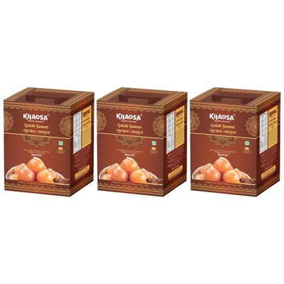 Khaosa Gulab Jamun | 3Kg | Traditional Indian Mithai | Soft and Juicy Sweets | Irresistible Flavour | Gift-Worthy Packaging | 16 Pieces Each Pack of 3