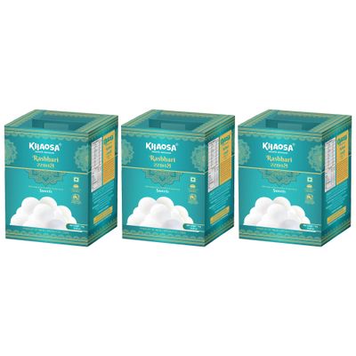 Khaosa Rasbhari | 3Kg | Traditional Indian Dessert | Soft and Juicy Gourmet Mithai | Irresistible Flavored Rasbhari | Gift-Worthy and Easy-to-Carry | 16 Pieces Each Pack of 3 Tins