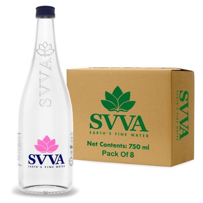 SVVA Earth's Finest Water Premium Subterranean Water | 750 ML Pack 8 (Glass), Alkaline pH 8+ | Balanced Mineral Essential Healthy Mineral Hydration | Premium Glass Bottle Refillable Bottle