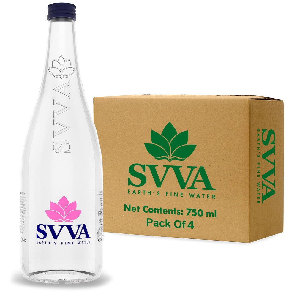 SVVA Earth's Finest Water Premium Subterranean Water | 750 ML Pack 4 (Glass), Alkaline pH 8+ | Balanced Mineral Essential Healthy Mineral Hydration | Premium Glass Bottle Refillable Bottle