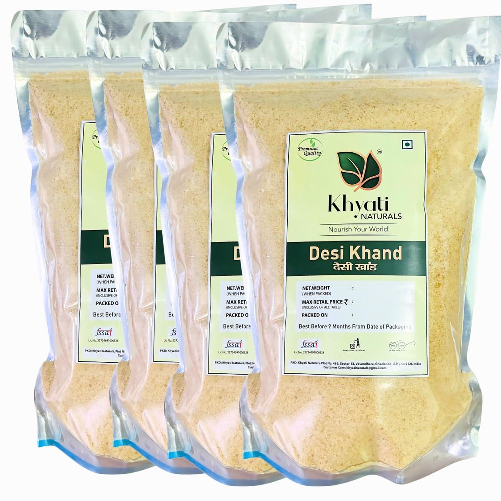 Khyati Naturals Desi Khand | Khandsari Sugar | 3.6 Kg (900 Grams X 4) | Unprocessed Sugarcane Khandsari Sugar | Chemical & Pesticides Free | Sulphur-free Khaand