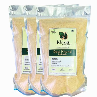 Khyati Naturals Desi Khand | Khandsari Sugar | 2.7 Kg (900 Grams X 3) | Pure Sugarcane Khaand | Unprocessed Sugarcane Khandsari Sugar | Chemical & Pesticides Free | Sulphur-free Khaand
