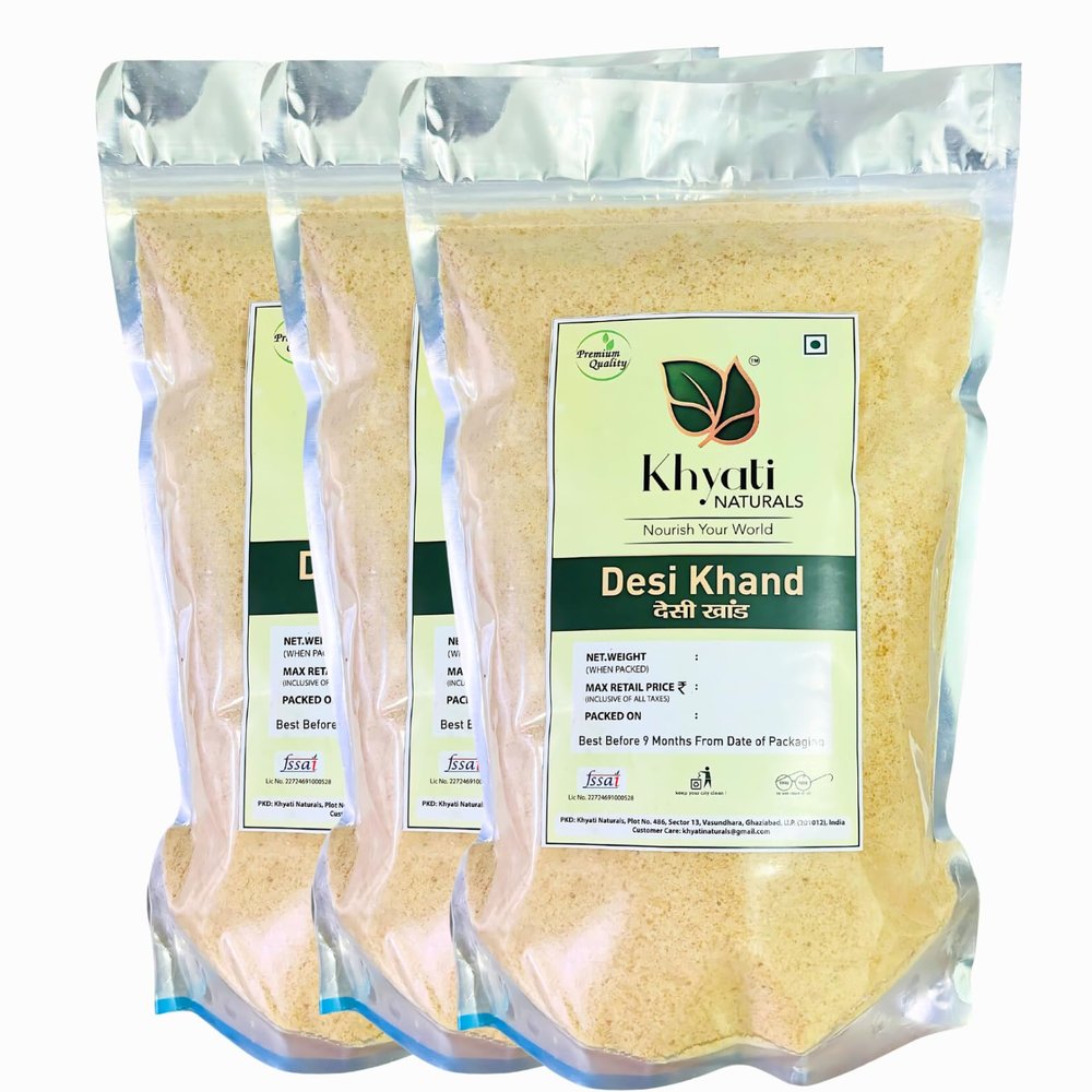 Khyati Naturals Desi Khand | Khandsari Sugar | 2.7 Kg (900 Grams X 3) | Pure Sugarcane Khaand | Unprocessed Sugarcane Khandsari Sugar | Chemical & Pesticides Free | Sulphur-free Khaand