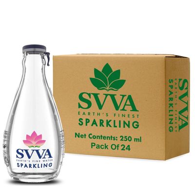 SVVA Sparkling Water 250ml (Pack of 24) | Premium Sparkling Water Bottle | Sugar Free Drinks | Zero Calorie Drink | Carbonated Water | Proudly Made in India | Premium Glass Bottle