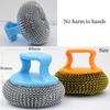 Divik Multi-Purpose Wire Scrubber Pads Ball Kitchen Dish Cleaning Sponges Scourer Scrub Ball with Handle for Pot Pan Dish Wash Cleaning (1Set of 2Pcs) view 4
