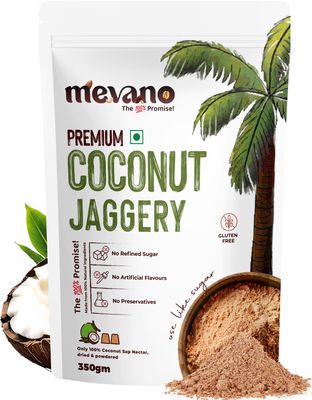 Mevano Coconut Jaggery Powder (350g) for Kids & Adults | Unprocessed Coconut Sugar Natural Sweetener Jaggery (Gur/Gud) Powder | Healthy Sugar Substitute | No Preservatives or Additives