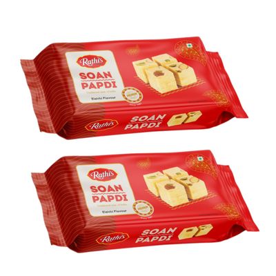 Rathi's Premium Soan Papdi Elaichi Flavor 250g (Pack of 2) | Authentic Indian Sweets | Flaky, Mouth-Melting Dessert | Perfect for Gifting & Festivals (500g Total)