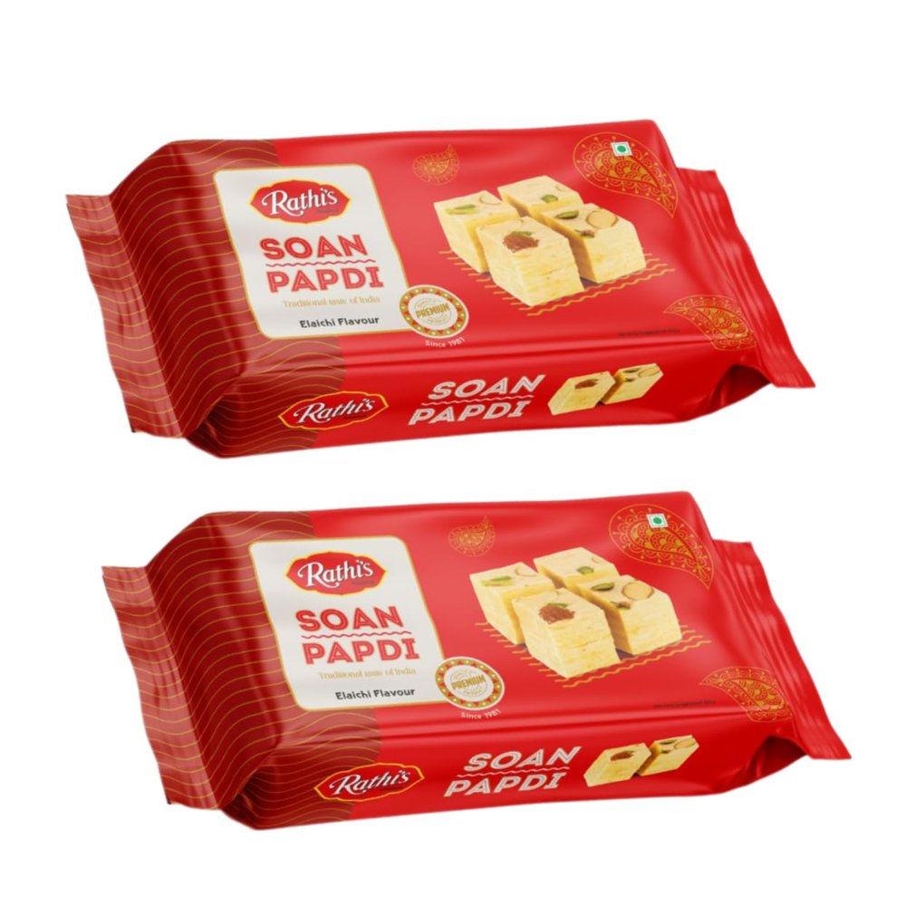 Rathi's Premium Soan Papdi Elaichi Flavor 250g (Pack of 2) | Authentic Indian Sweets | Flaky, Mouth-Melting Dessert | Perfect for Gifting & Festivals (500g Total)