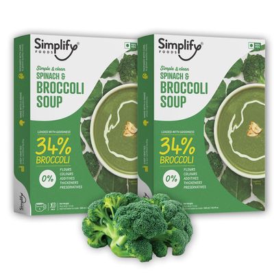 Simplify Foods Spinach & Broccoli Instant Soup | Made with 34% Real Spinach &19% Broccoli | Pack of 2 (Each Makes 500ml) | Just Add Hot Water | No Cooking Required | Clean Label | 0% Additives or Preservatives