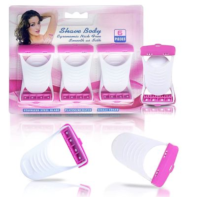 Disposable Women's Razor - 6PCS Stainless Steel Blade Body Hair Remover for Underarm, Legs, Bikini - All Skin Types