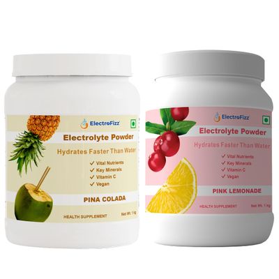 ElectroFizz Electrolyte Powder 200 servings| 40 litres Energy Drink| Electrolyte Powder with Probiotics & Vitamin C | Instant Energy Drink for Workout for Men & Women- Combo Pack Party Punch- 2 Kg Jar