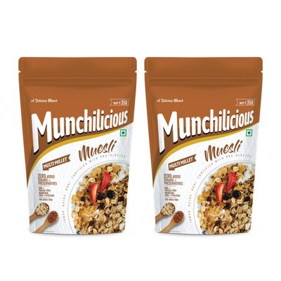 Munchillicious MultiMillet Muesli| Fruits, Nuts & Seeds | 400g*2| Crunchy Millets | High in Fibre and Protein | Tasty Millet Blend