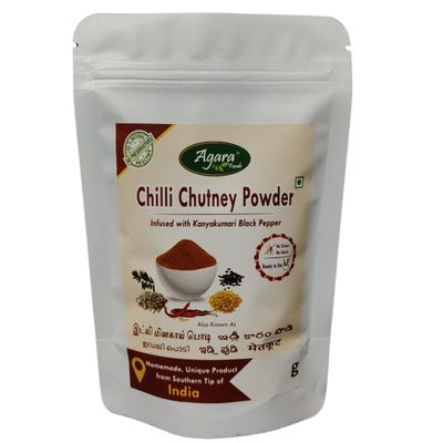 Agara Chilli Chutney Powder - 100 g x 2 packs - Pepper Infused Idli Podi - Ready to Eat - No Preservatives - Homemade - Rich Taste - Unique product from Agara Foods, Kanyakumari
