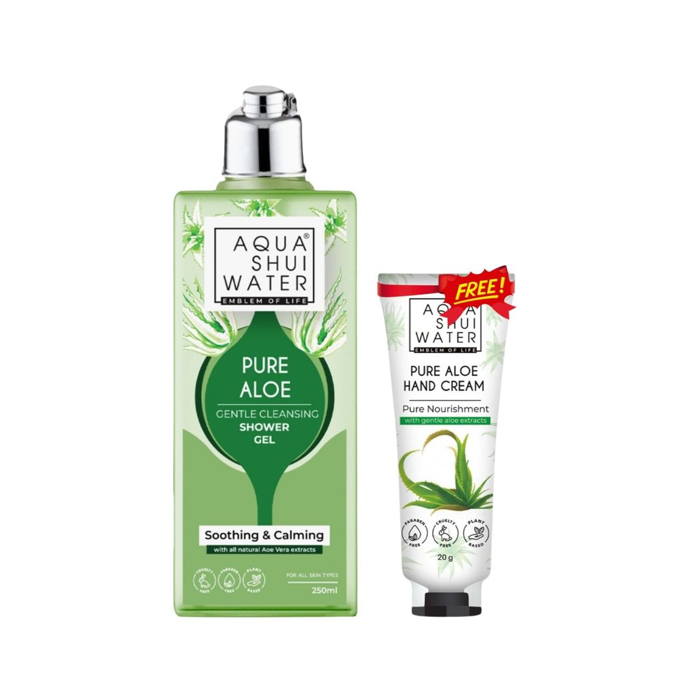 Aqua Shui Water Body Wash Shower Gel for Men & Women 100% Soap-Free & Paraben-Free, pH-Balanced Tan Removal Formula for Dry Skin With Pure Aloe Vera + FREE 20 Gm Pure Aloe Hand Cream