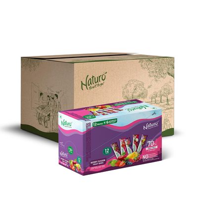 Naturo Berry Fusion Pouch Dispenser Jumbo Box | Pack of 5 (12 Pouches x 6 Fruit Bars Per Box) | Berry Fusion Gift Box | Fruit Lovers Pack | Birthday Party Sweets | Festival Box