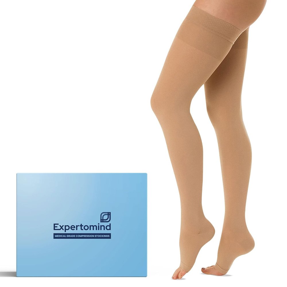 CLINICA CARE Cotton Medical Compression Stockings for Varicose Veins Class 2 Knee Length for men and women| Stockings for women | Stockings -Thigh Length(CC-Stocking-Thigh-High-L)