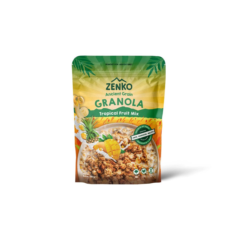 ZENKO Ancient Grain Granola | Tropical Fruit Mix | with Oats, Sorghum, Millets, Banana, Mango, Pineapple | Gluten Free, Plant Based | 300g