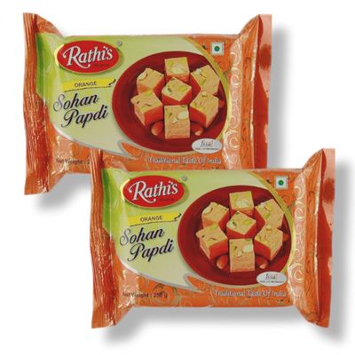 Rathi's Orange Soan Papdi Zesty Citrus Flavor in Every Bite | Each 250g, Pack of 2 (Total 500g)