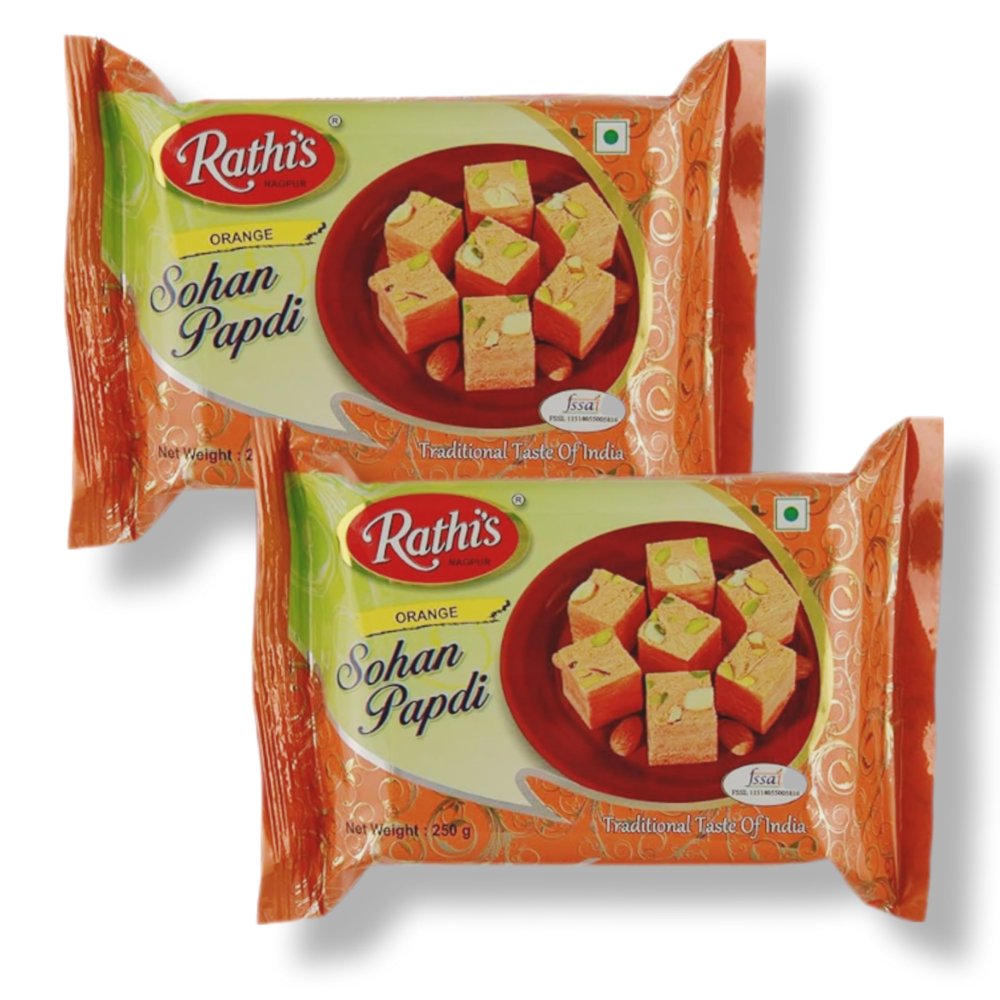 Rathi's Orange Soan Papdi Zesty Citrus Flavor in Every Bite | Each 250g, Pack of 2 (Total 500g)