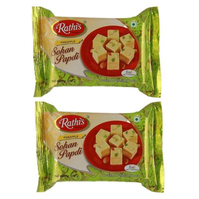 Rathi's Pineapple Soan Papdi Tropical Twist to Classic Indian Sweet | Each 250g, Pack of 2 (Total 500g)
