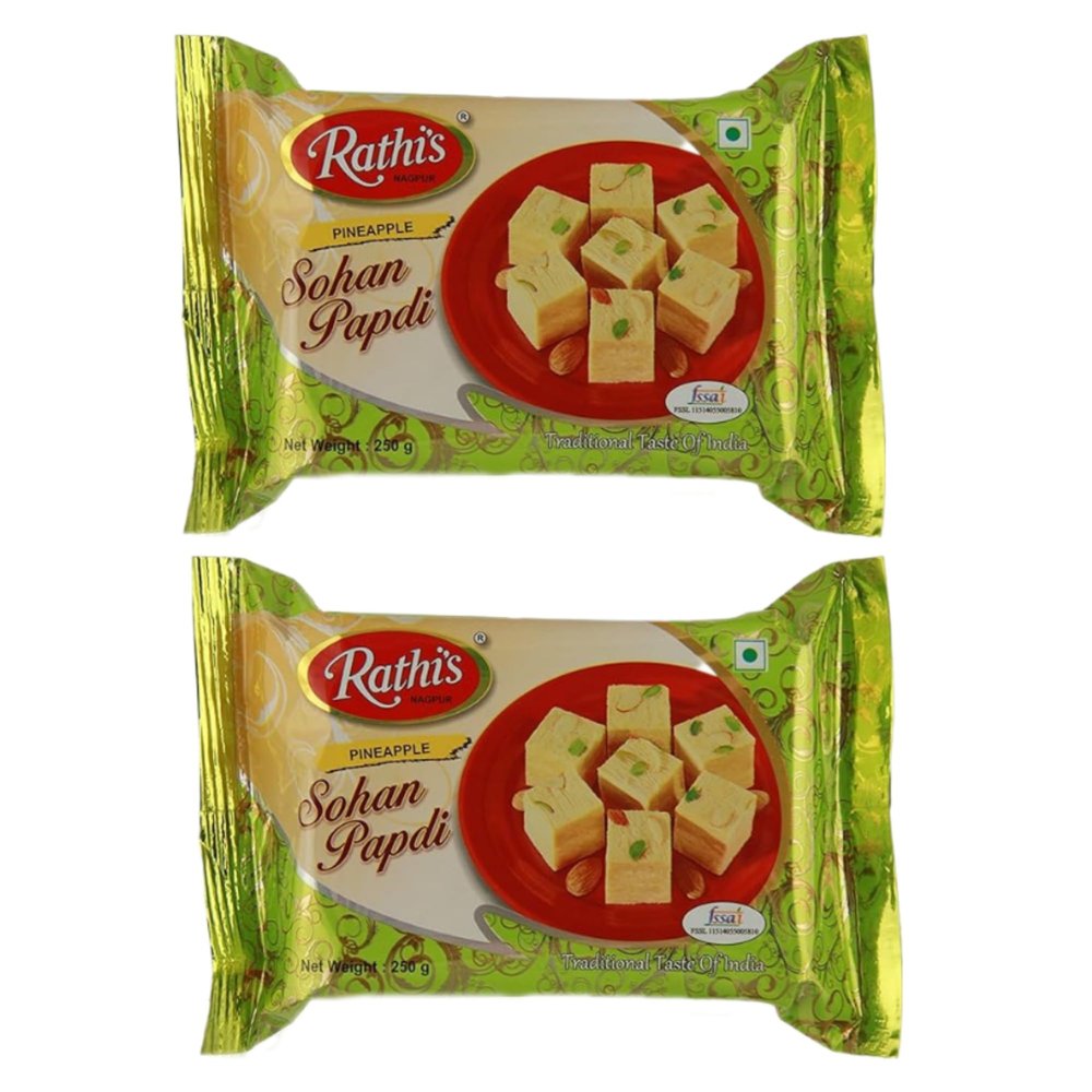 Rathi's Pineapple Soan Papdi Tropical Twist to Classic Indian Sweet | Each 250g, Pack of 2 (Total 500g)