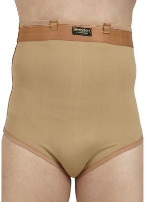 Dermapress High Waisted Abdomen Shapewear for Men | Moderate Compression | Cotton Fabric | Unisex | Tummy Tucker | Waist Slimmer | Abdomen and Waist Compression Panty (Beige, L)