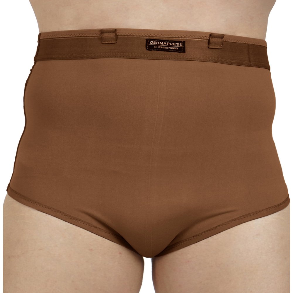 Dermapress High Waisted Abdomen Shapewear for Men | Moderate Compression | Cotton Fabric | Unisex | Tummy Tucker | Waist Slimmer | Abdomen and Waist Compression Panty (Brown, M)