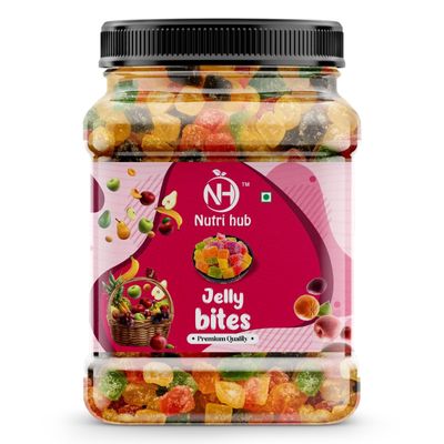 Nutri Hub Jelly Bites/Jelly Candy/Jelly Toffee/Jelly Beans Jelly Bites | Sugar Coated Jelly Candy | Mix Fruits Jelly | Juicy Jellies - Jar Pack (Mix Fruit Jelly (400g)