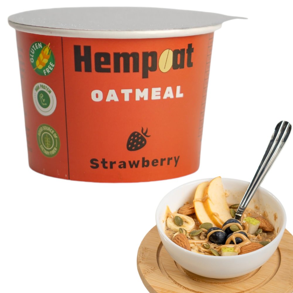 Hempoat - Gluten Free High Protein Strawberry Oatmeal Cups - With Super Seeds and Real Strawberry - Instant high Protien Oatmeal | On The Go Breakfast