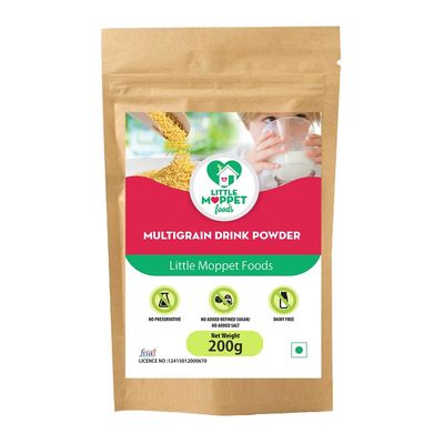 Little Moppet Foods - Multigrain Drink Powder 200g | No Additives and Preservatives | Free from Added Salt and Sugar | Made with 8 Cereals and Nuts.