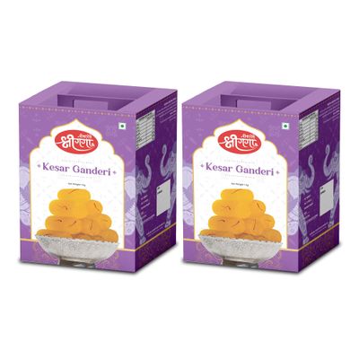 Bikaneri Shree Ganga Kesar Ganderi - 2kg (1Kg Pack of 2) (40 Pieces) | Soft and Delicious Indian Sweet | Perfect for Celebrations and Festivals